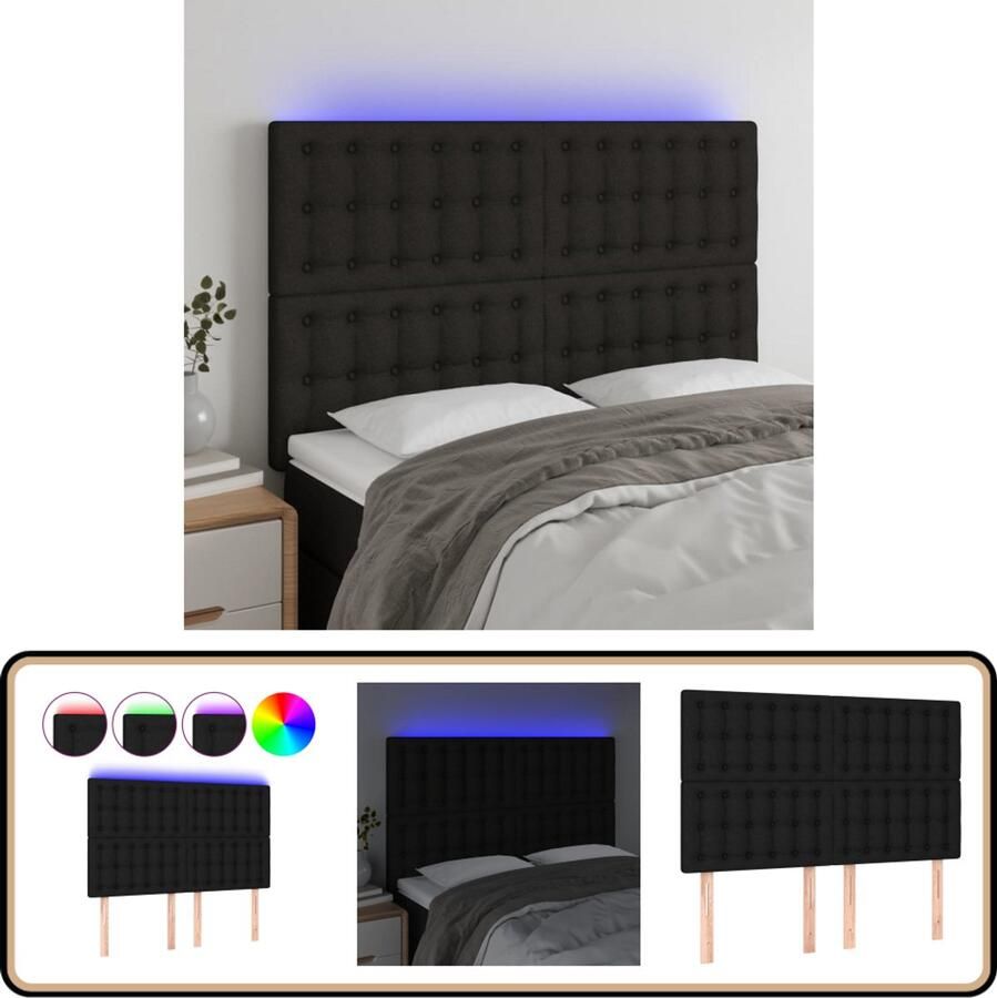 VidaXL Hoofdbord LED 144x5x118 cm Zwart Stof Hoofdboard Led Hoofdbord Hoofdkussen Beddecoratie Slaapkamers Comfortabel Lichtfunctie Zwarte Meubels