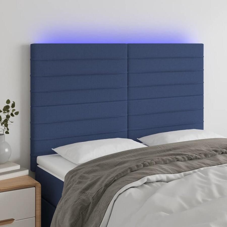 VidaXL Hoofdbord LED 144x5x118 128 cm Blauw Klassieke Led Headboard Hoofdboard Met Verlichting Blauwe Hoofdletters Lederlook Hoofdbord Comfortabel Hoofdbord Leeshoek Creëren - Foto 2