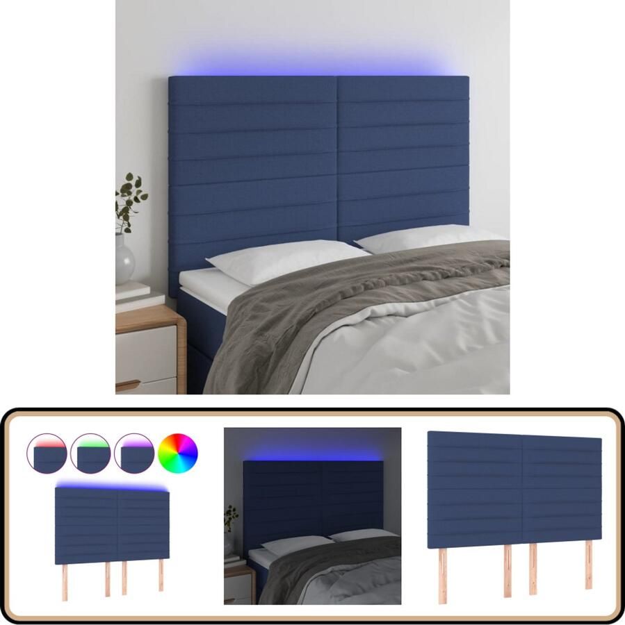 VidaXL Hoofdbord LED 144x5x118 128 cm Blauw Klassieke Led Headboard Hoofdboard Met Verlichting Blauwe Hoofdletters Lederlook Hoofdbord Comfortabel Hoofdbord Leeshoek Creëren