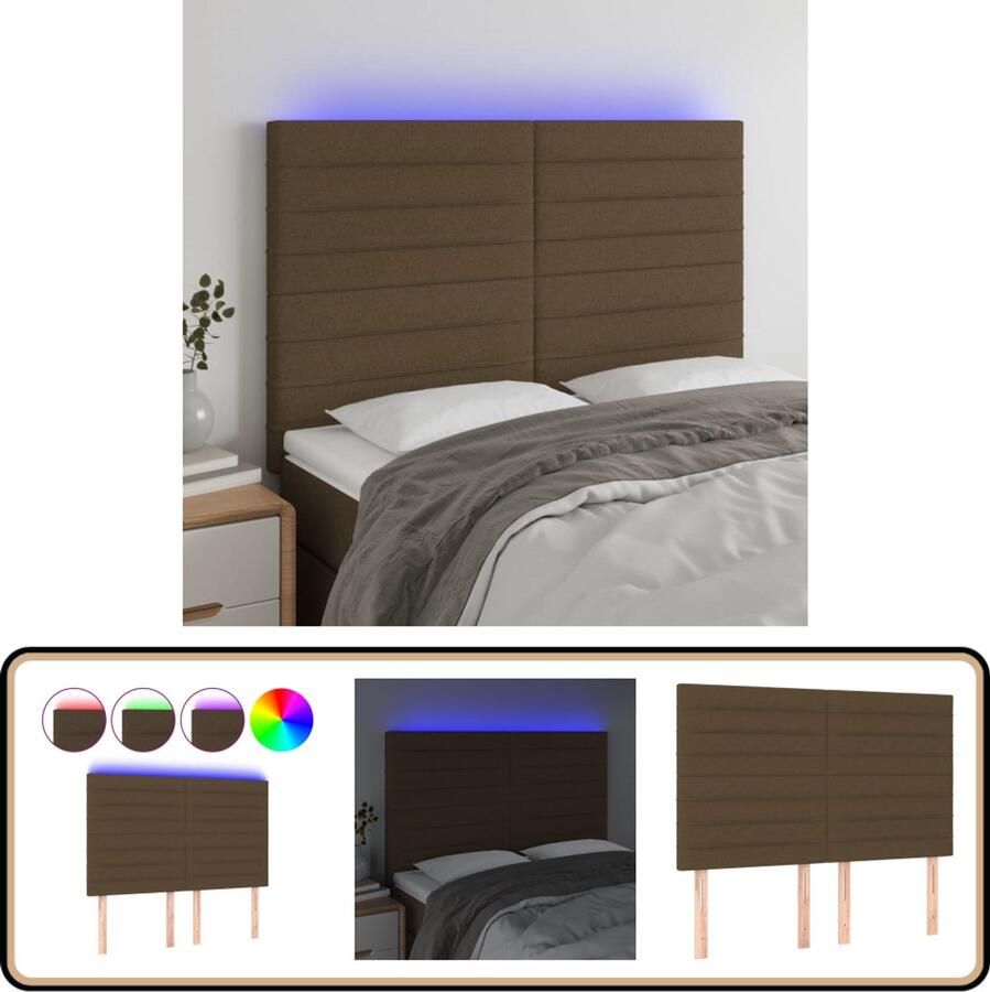 VidaXL Hoofdbord LED 144x5x118 128 cm Donkerbruin Hoofdboard Led Verlichting Bedstek Slaapkamers Bruine Hoofdboard