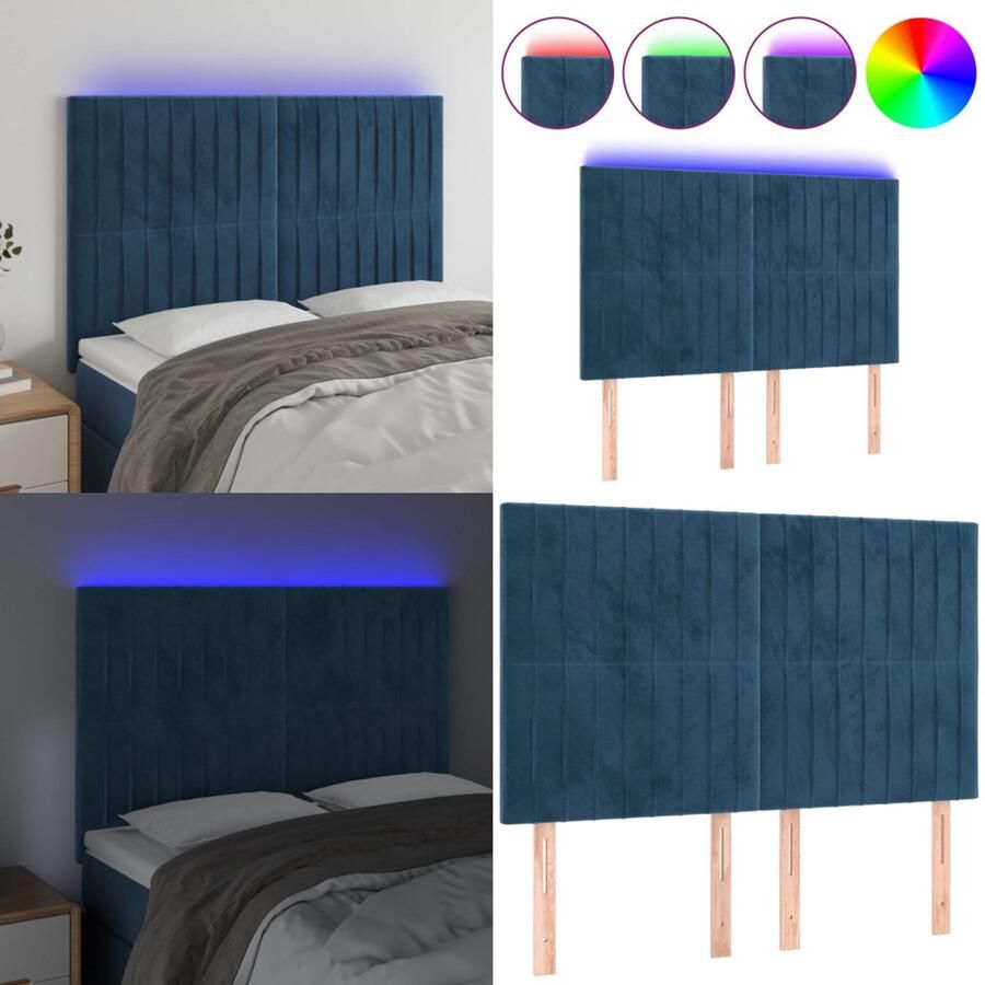 VidaXL Hoofdbord LED 144x5x118 128 cm fluweel donkerblauw Hoofdbord Hoofdborden Hoofdeinde Houten Hoofdbord