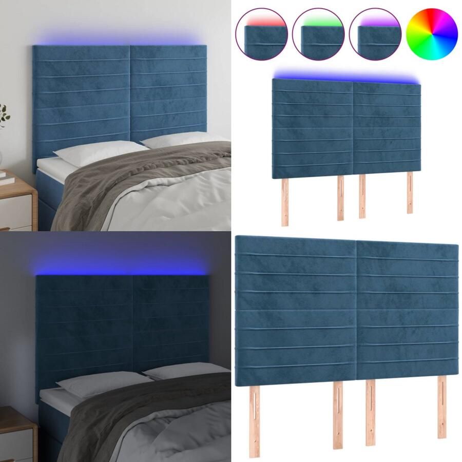 VidaXL Hoofdbord LED 144x5x118 128 cm fluweel donkerblauw Hoofdbord Hoofdborden Hoofdeinde Houten Hoofdbord