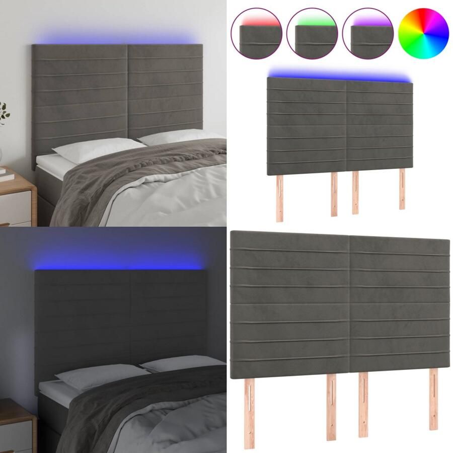 VidaXL Hoofdbord LED 144x5x118 128 cm fluweel donkergrijs Hoofdbord Hoofdborden Hoofdeinde Houten Hoofdbord