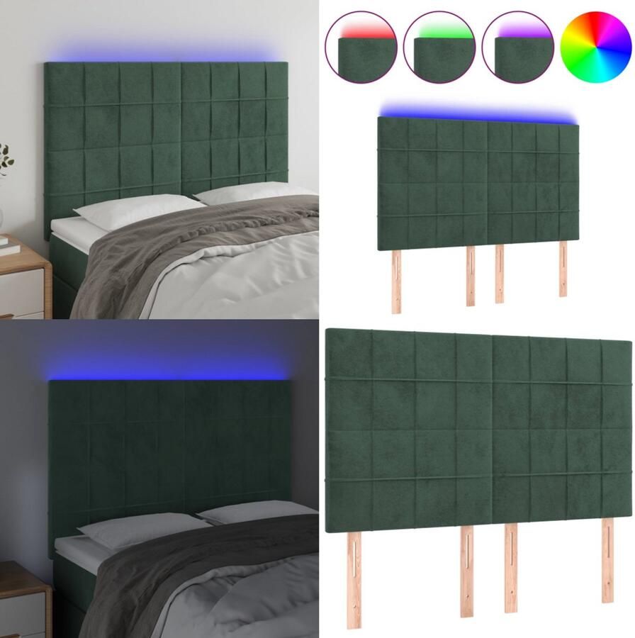 VidaXL Hoofdbord LED 144x5x118 128 cm fluweel donkergroen Hoofdbord Hoofdborden Hoofdeinde Houten Hoofdbord