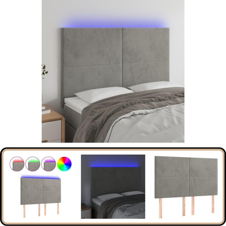VidaXL Hoofdbord LED 144x5x118 128 cm Fluweel Grijs Hoofddekbed Led Hoofdbord Velvet Hoofdbord Comfortabele Hoofdsteun Dimmable Verlichting