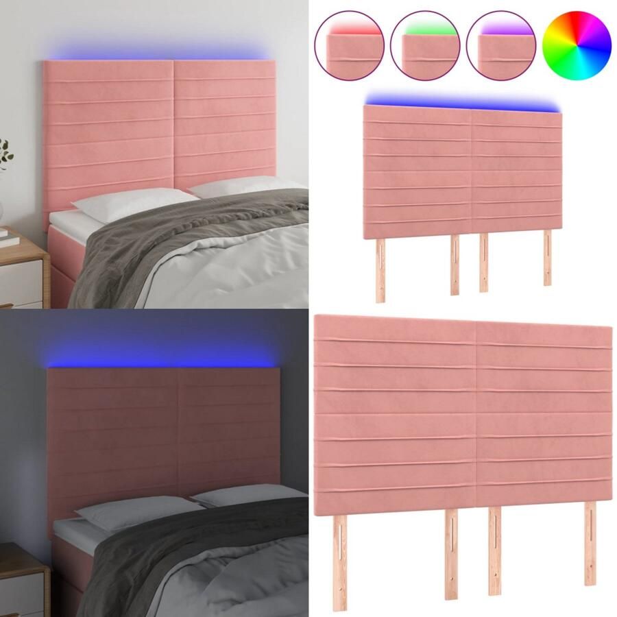 VidaXL Hoofdbord LED 144x5x118 128 cm fluweel zwart Hoofdbord Hoofdborden Hoofdeinde Houten Hoofdbord