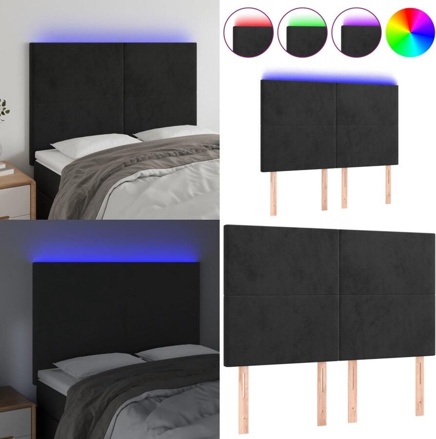 VidaXL Hoofdbord LED 144x5x118 128 cm fluweel zwart Hoofdbord Hoofdborden Hoofdeinde Houten Hoofdbord