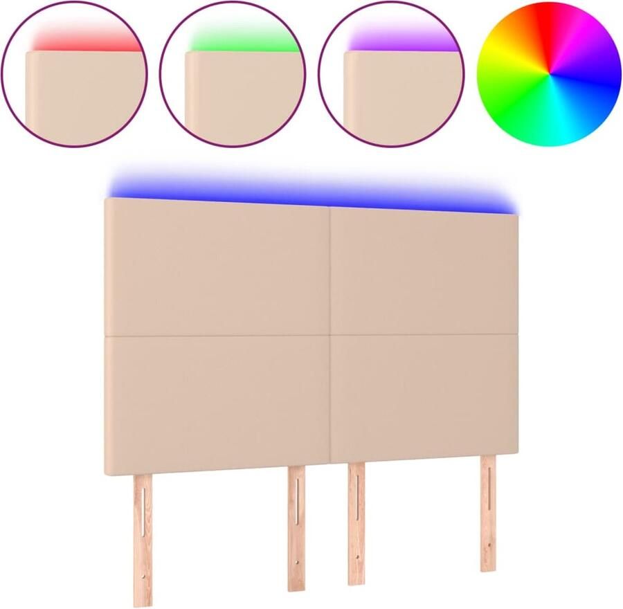 VidaXL Hoofdbord LED 144x5x118 128 cm kunstleer cappuccinokleurig - Foto 4