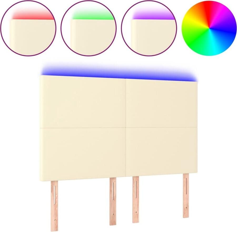 VidaXL Hoofdbord LED 144x5x118 128 cm kunstleer crèmekleurig
