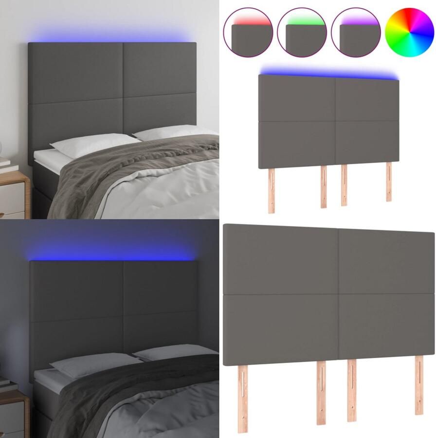 VidaXL Hoofdbord LED 144x5x118 128 cm kunstleer grijs Hoofdbord Hoofdborden Hoofdeinde Houten Hoofdbord - Foto 1