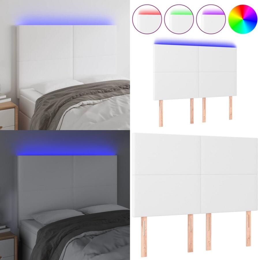 VidaXL Hoofdbord LED 144x5x118 128 cm kunstleer wit Hoofdbord Hoofdborden Hoofdeinde Houten Hoofdbord