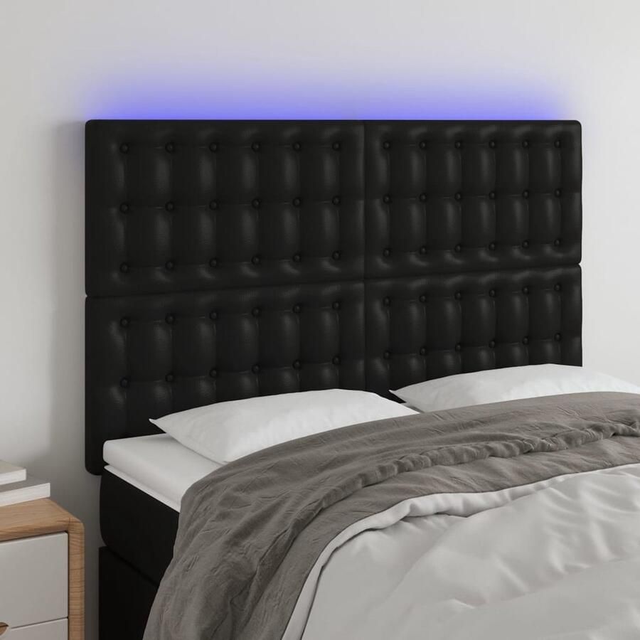 VidaXL Hoofdbord LED 144x5x118 128 cm Kunstleer Zwart Hoofddekens Led Headboard Hoofdborden Bedhead Slaapkamers Decoraties Kamer Zwarte Meubels Kunstleder - Foto 2