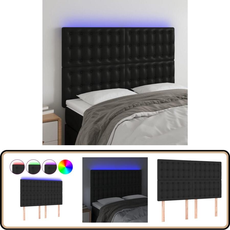VidaXL Hoofdbord LED 144x5x118 128 cm Kunstleer Zwart Hoofddekens Led Headboard Hoofdborden Bedhead Slaapkamers Decoraties Kamer Zwarte Meubels Kunstleder