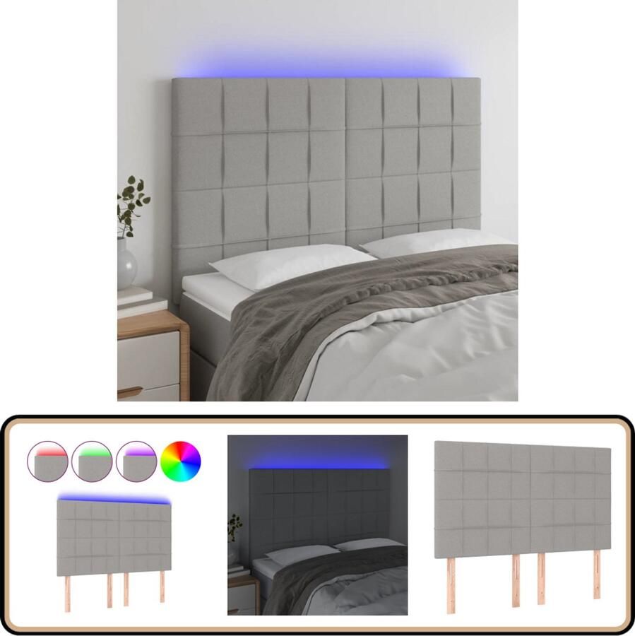 VidaXL Hoofdbord LED 144x5x118 128 cm Lichtgrijs Hoofdboard Led Headboard Bedhead Slaapkamervloer Bedroom Decor