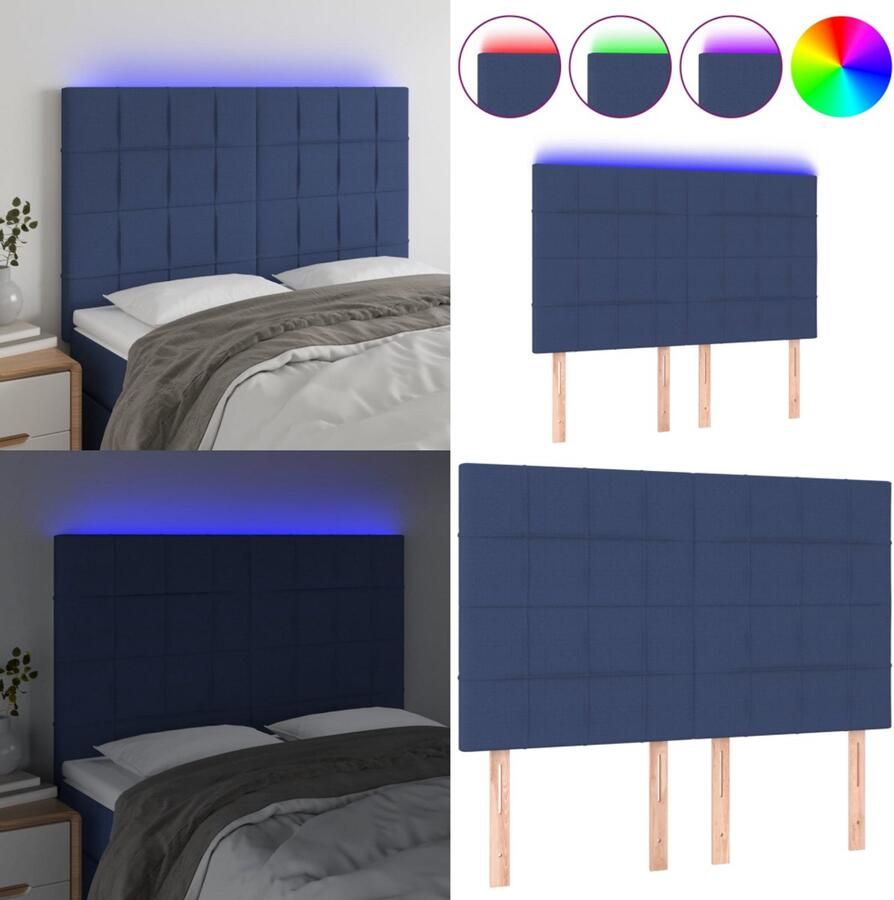 VidaXL Hoofdbord LED 144x5x118 128 cm stof blauw Hoofdbord Hoofdborden Hoofdeinde Houten Hoofdbord