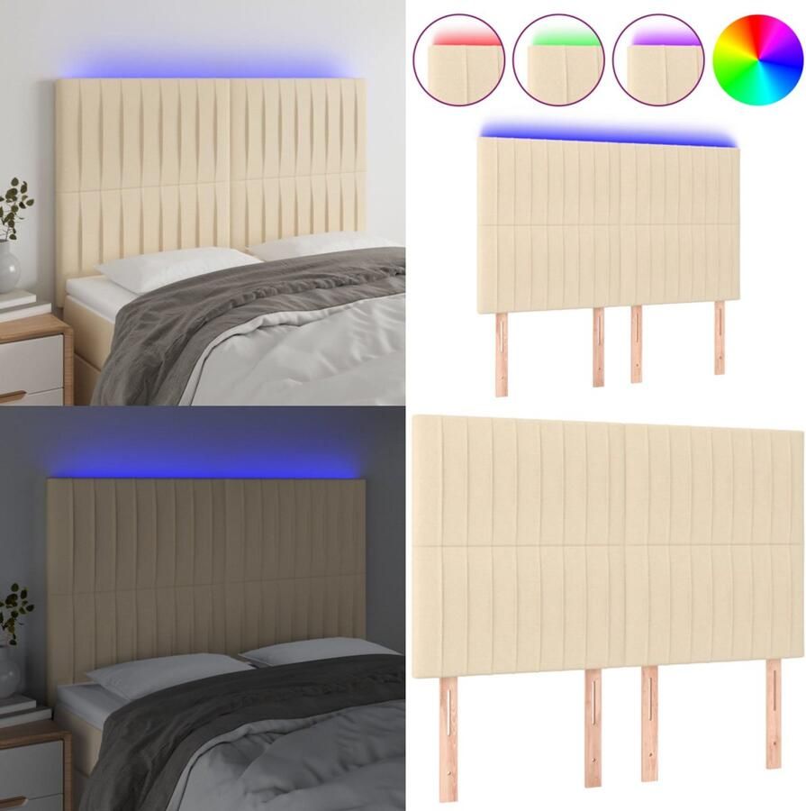 VidaXL Hoofdbord LED 144x5x118 128 cm stof crèmekleurig Hoofdbord Hoofdborden Hoofdeinde Houten Hoofdbord - Foto 2