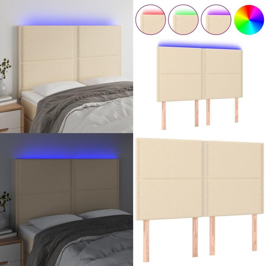 VidaXL Hoofdbord LED 144x5x118 128 cm stof crèmekleurig Hoofdbord Hoofdborden Hoofdeinde Houten Hoofdbord