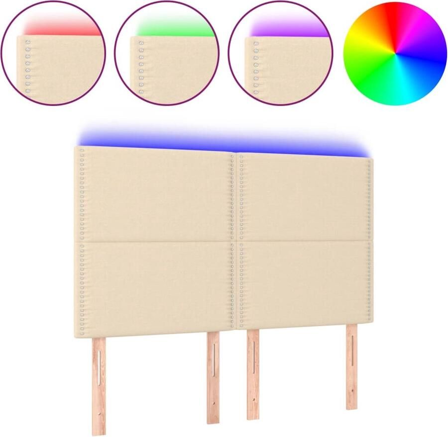 VidaXL Hoofdbord LED 144x5x118 128 cm stof crÃ¨mekleurig - Foto 3