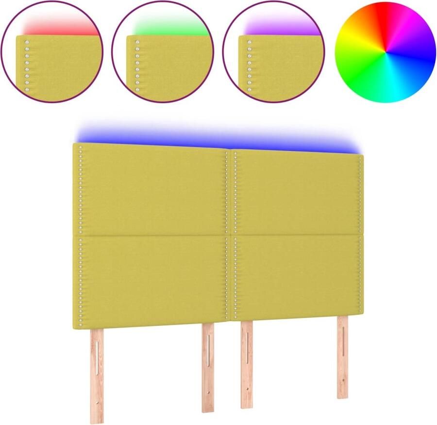 VidaXL Hoofdbord LED 144x5x118 128 cm stof groen - Foto 2