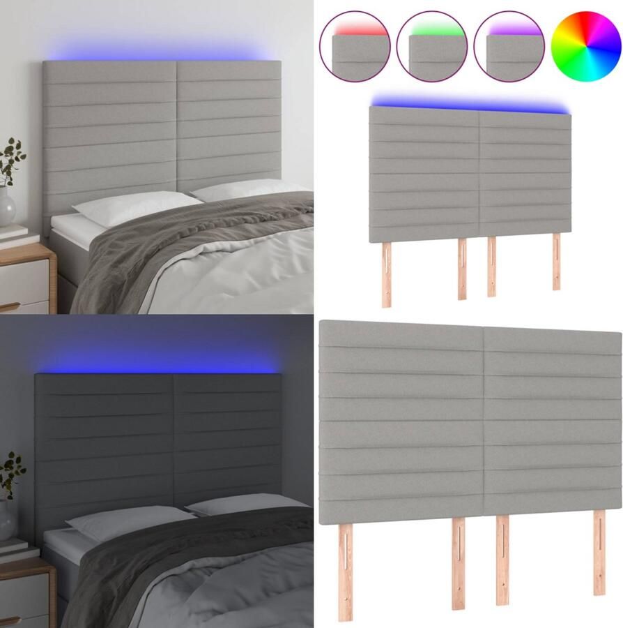 VidaXL Hoofdbord LED 144x5x118 128 cm stof lichtgrijs Hoofdbord Hoofdborden Hoofdeinde Houten Hoofdbord
