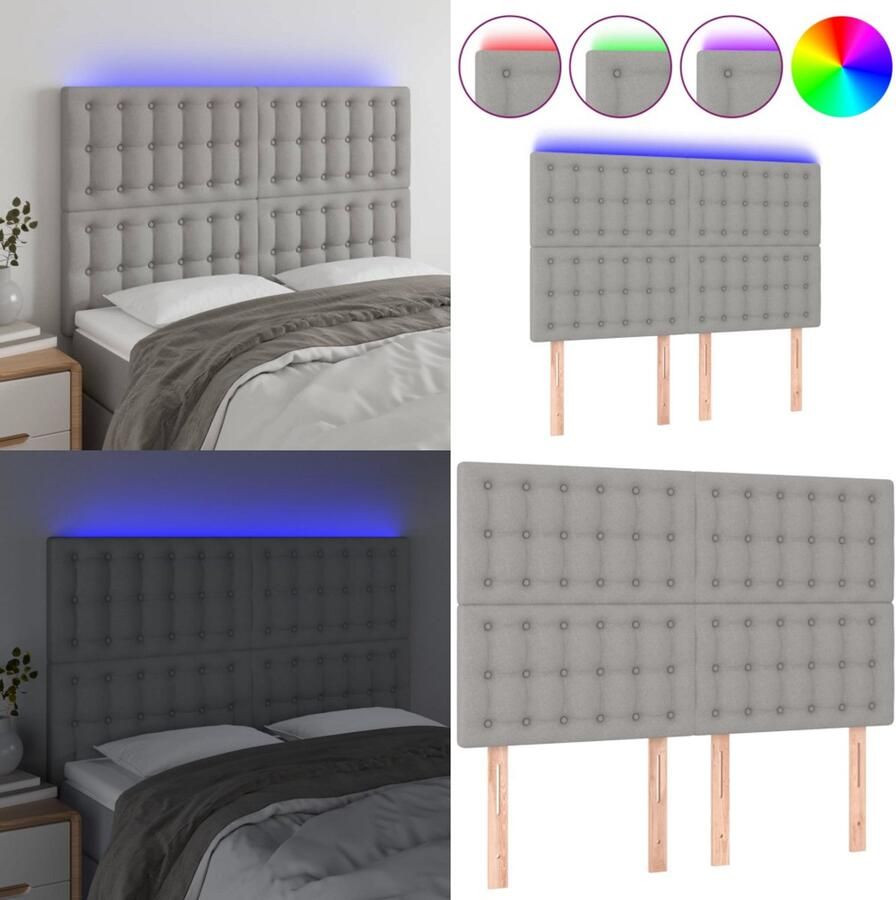 VidaXL Hoofdbord LED 144x5x118 128 cm stof lichtgrijs Hoofdbord Hoofdborden Hoofdeinde Houten Hoofdbord - Foto 2