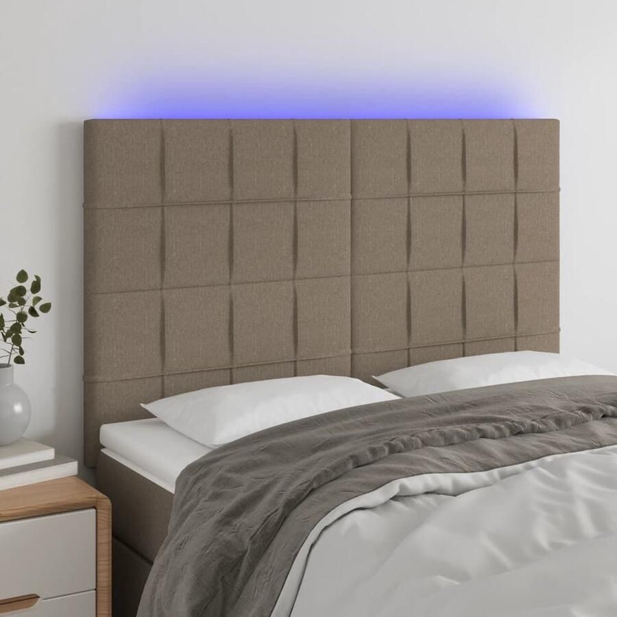 VidaXL Hoofdbord LED 144x5x118 128 cm Taupe Hoofddekens Led Lampen Bed Accessoires Slaapkamers Taupecouleur Tapijt - Foto 2