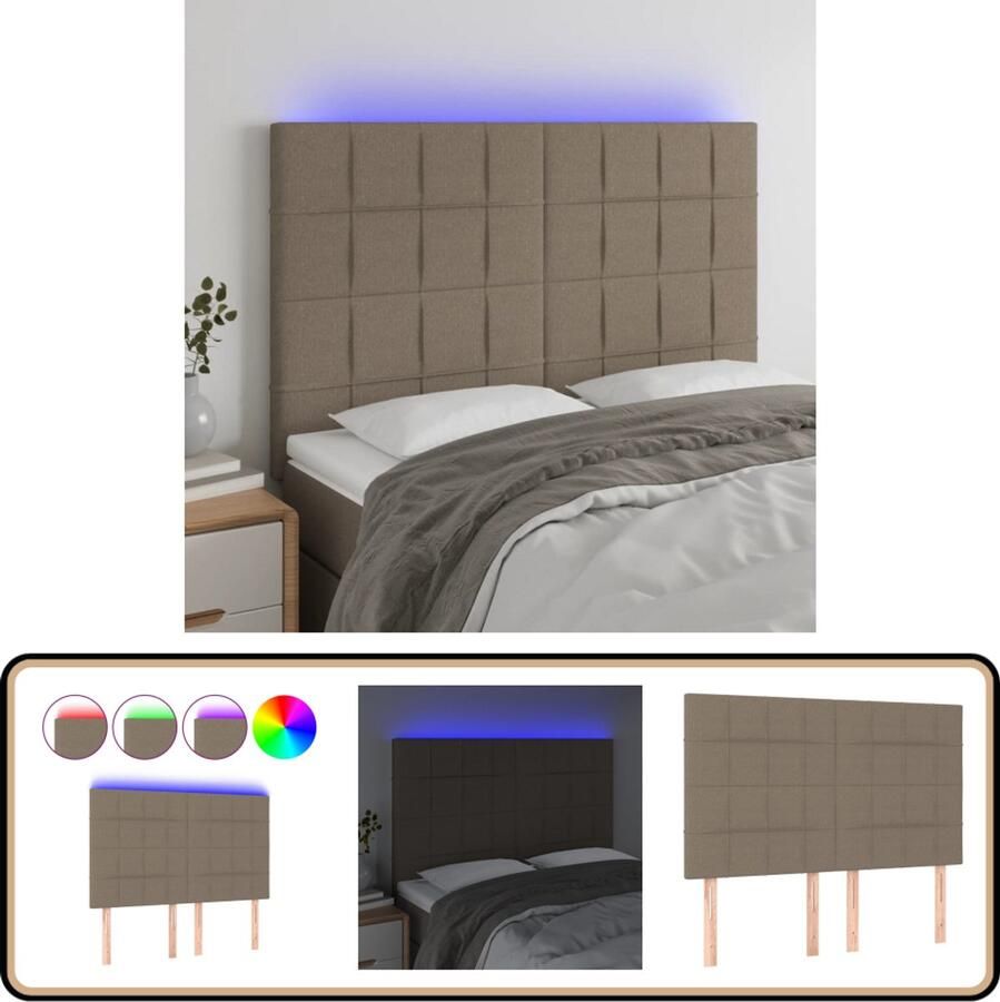 VidaXL Hoofdbord LED 144x5x118 128 cm Taupe Hoofddekens Led Lampen Bed Accessoires Slaapkamers Taupecouleur Tapijt