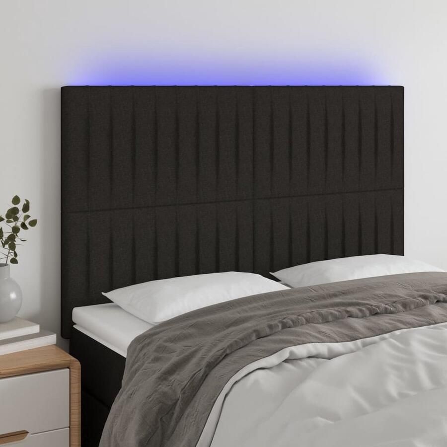 VidaXL Hoofdbord LED 144x5x128 cm Stof Zwart LED Hoofdbord Klassiek Hoofdbord Zwarte Hoofdbord Led Verlichting Hoofdbord Met Licht Slaap Accessoires Bedroom Decor - Foto 2