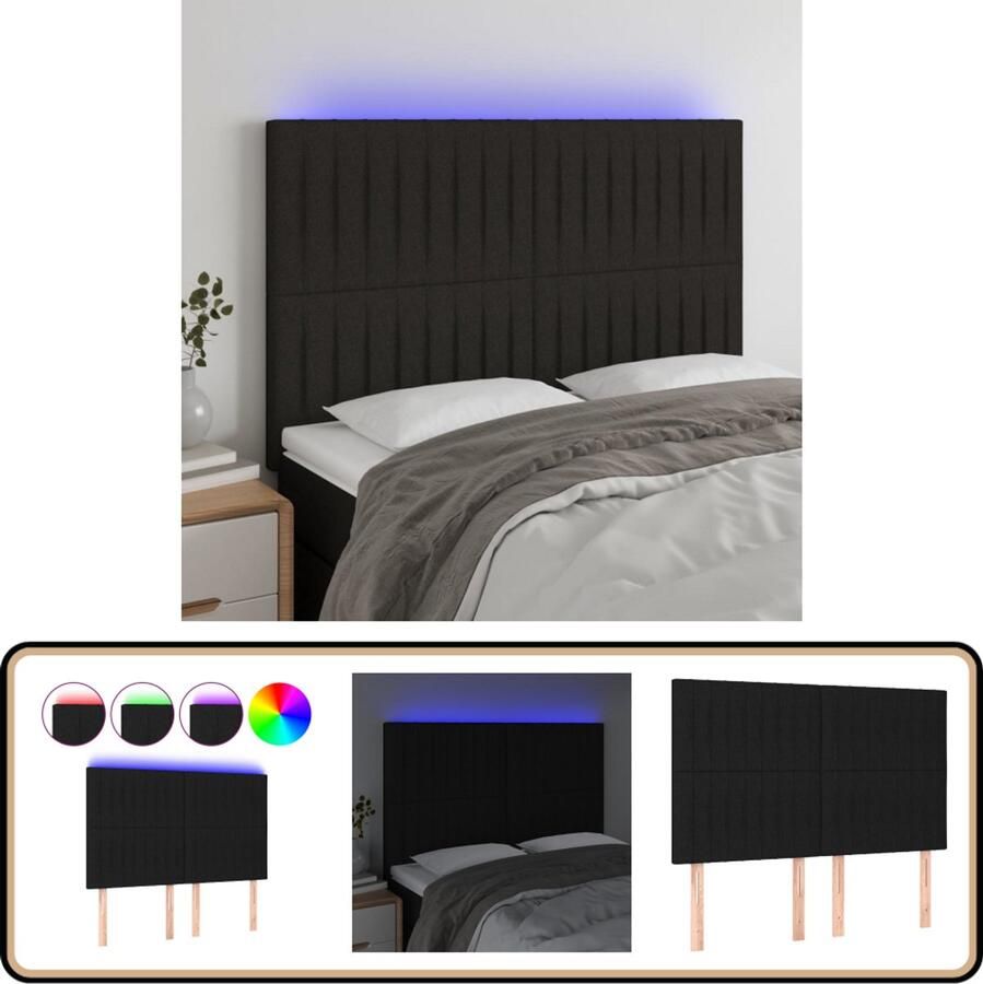 VidaXL Hoofdbord LED 144x5x128 cm Stof Zwart LED Hoofdbord Klassiek Hoofdbord Zwarte Hoofdbord Led Verlichting Hoofdbord Met Licht Slaap Accessoires Bedroom Decor