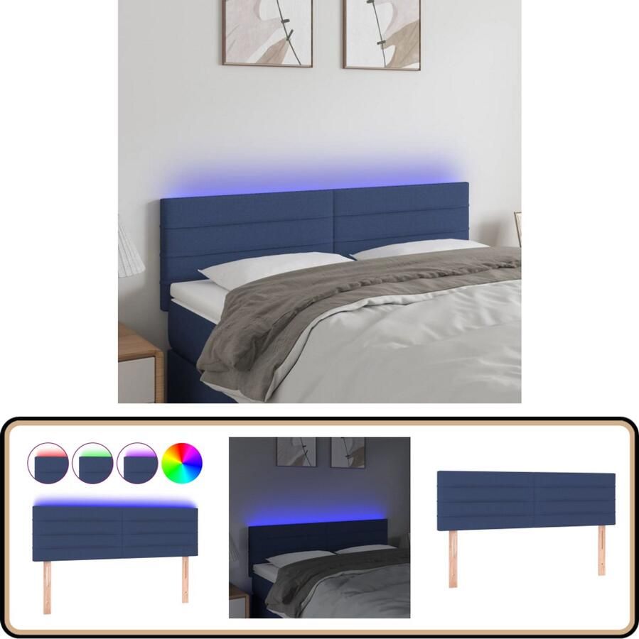 VidaXL Hoofdbord LED 144x5x78 cm Blauw Stof Hoofddekbed Led Verlichting Hoofdbord Slaap Accessoires Blauwe Kamerdecoratie Comfortabel Hoofdbord Leeshoek