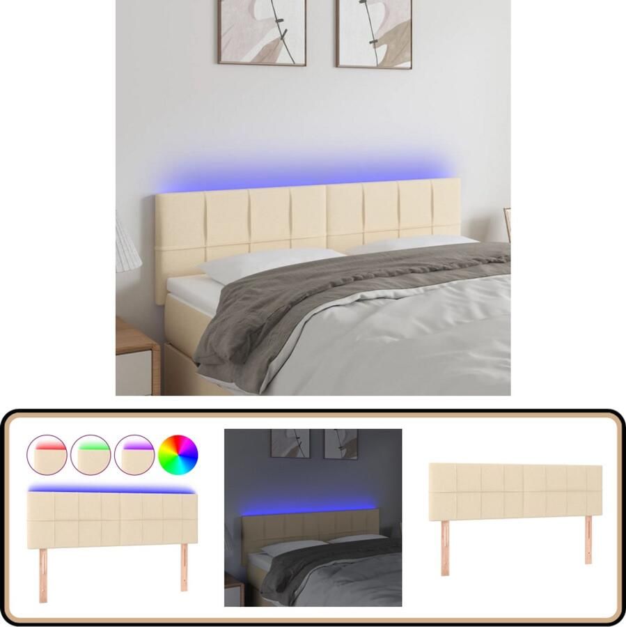 VidaXL Hoofdbord LED 144x5x78 88 cm Crème Stof Hoofdboard Led Hoofdbord Crème Beddecoratie Slaapkamers
