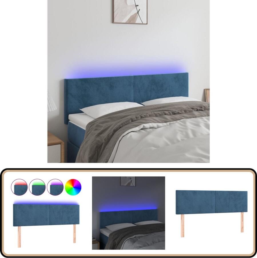 VidaXL Hoofdbord LED 144x5x78 88 cm Donkerblauw Hoofdboard Led Hoofdbord Velvet Hoofdbord Blauw Hoofdbord Verstelbaar Hoofdbord