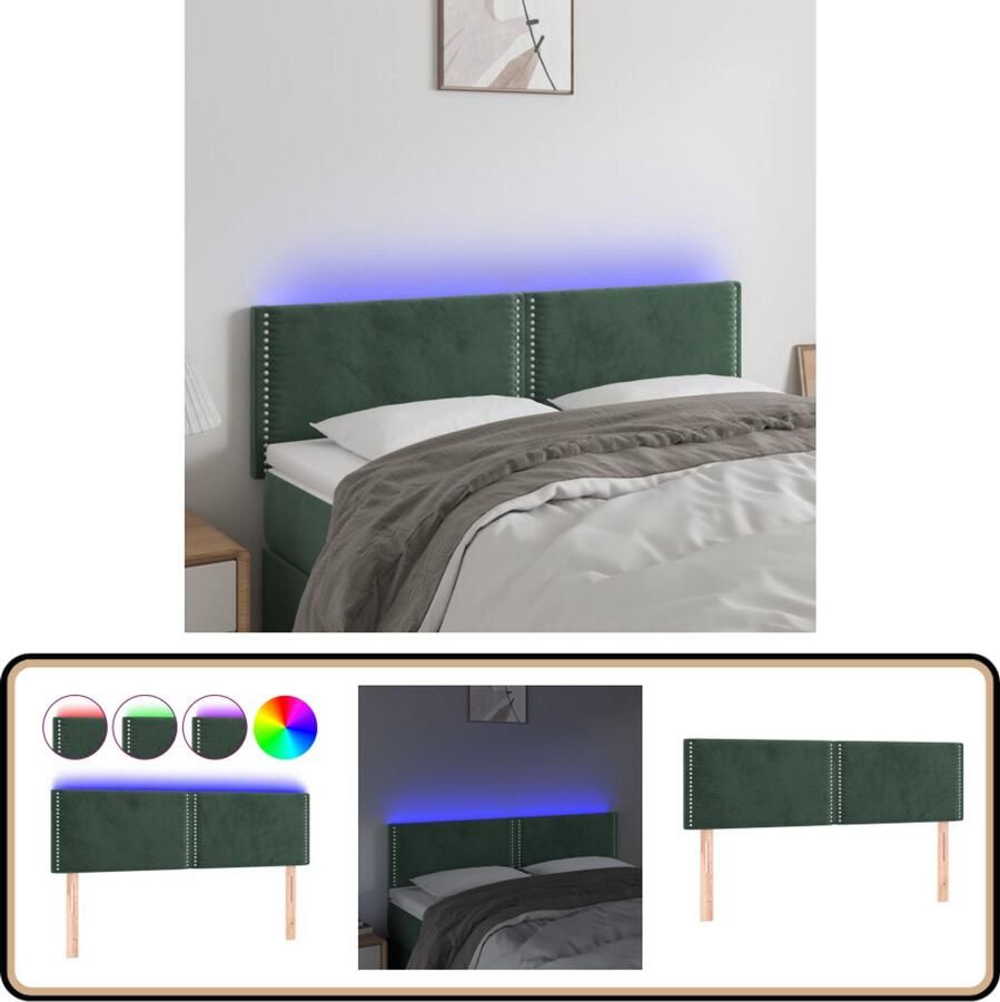 The Living Store Hoofdbord LED 144x5x78 88 cm fluweel donkergroen Hoofd Bord Led Verlichting Hoofdbord Velvet Slaap Kamer Decoratie
