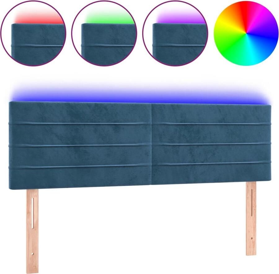 VidaXL Hoofdbord LED 144x5x78 88 cm Fluweel Donkerblauw Hoofddekbed Led Verlichting Hoofdbord Velvet Blauw Leeshoek Tv Hoek Ergonomisch - Foto 2