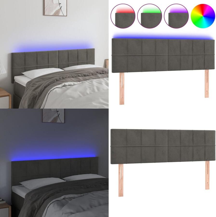 VidaXL Hoofdbord LED 144x5x78 88 cm fluweel donkergrijs Hoofdbord Hoofdborden Hoofdeinde Houten Hoofdbord