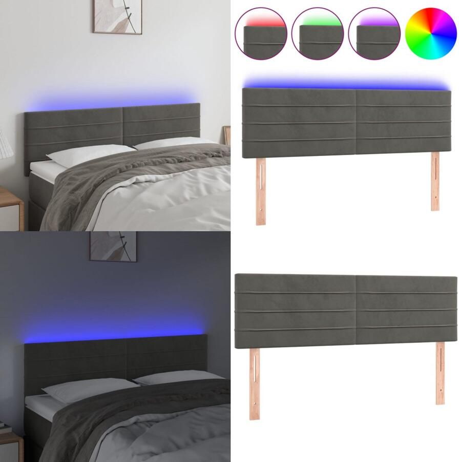 VidaXL Hoofdbord LED 144x5x78 88 cm fluweel donkergrijs Hoofdbord Hoofdborden Hoofdeinde Houten Hoofdbord