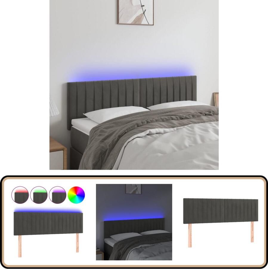 VidaXL Hoofdbord LED 144x5x78 88 cm Fluweel Donkergrijs Hoofddekbed Led Hoofdbord Velvet Hoofdbord Comfortabele Hoofdsteun Dimmable Hoofdbord Slaap Accessoires