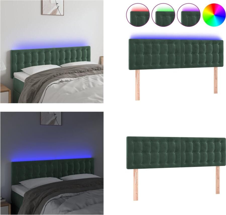 VidaXL Hoofdbord LED 144x5x78 88 cm fluweel donkergroen Hoofdbord Hoofdborden Hoofdeinde Houten Hoofdbord