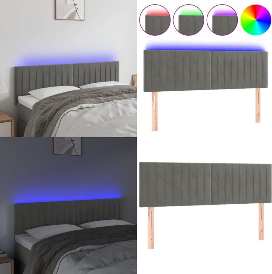 VidaXL Hoofdbord LED 144x5x78 88 cm fluweel lichtgrijs Hoofdbord Hoofdborden Hoofdeinde Houten Hoofdbord