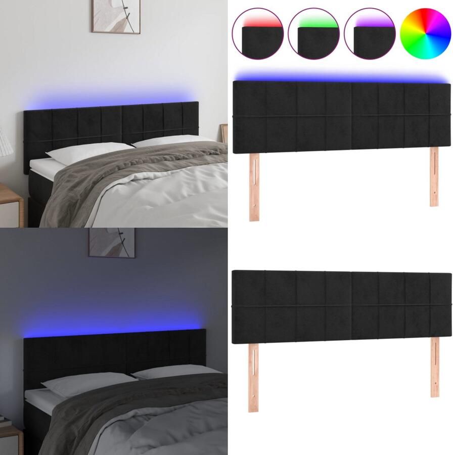 VidaXL Hoofdbord LED 144x5x78 88 cm fluweel zwart - Foto 3