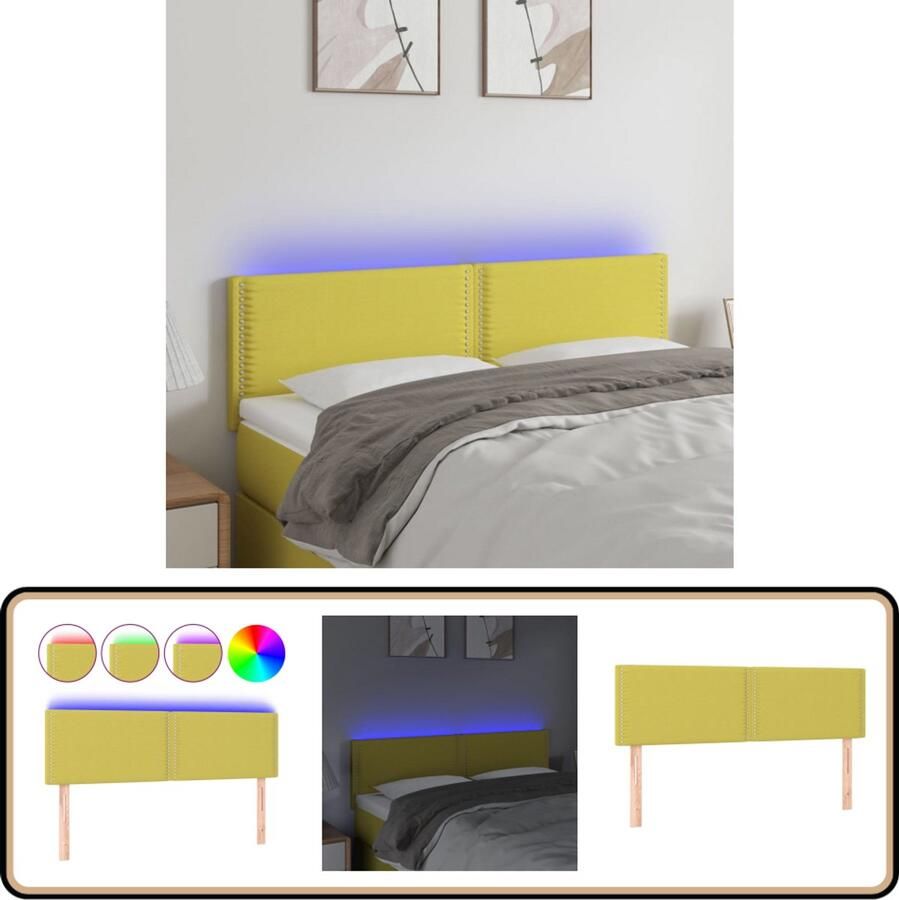 VidaXL Hoofdbord LED 144x5x78 88 cm Groen Stof Hoofdboard Led Hoofdbord Hoofdkussen Beddecoratie Slaap Accessoires