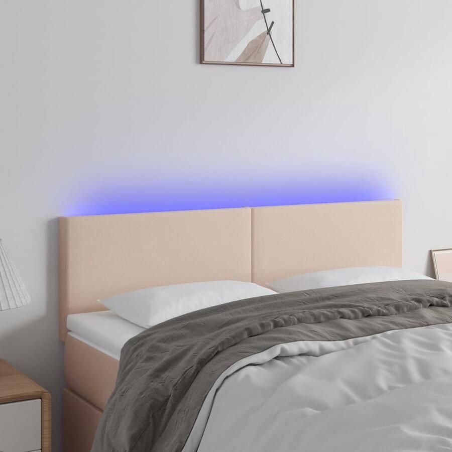 VidaXL Hoofdbord LED 144x5x78 88 cm Kunstleer Cappuccino Hoofdboard Led Hoofdbord Kapstok Bedroom Decor Kunstleder Bruine Hoofdbord Adjustable Headboard - Foto 2