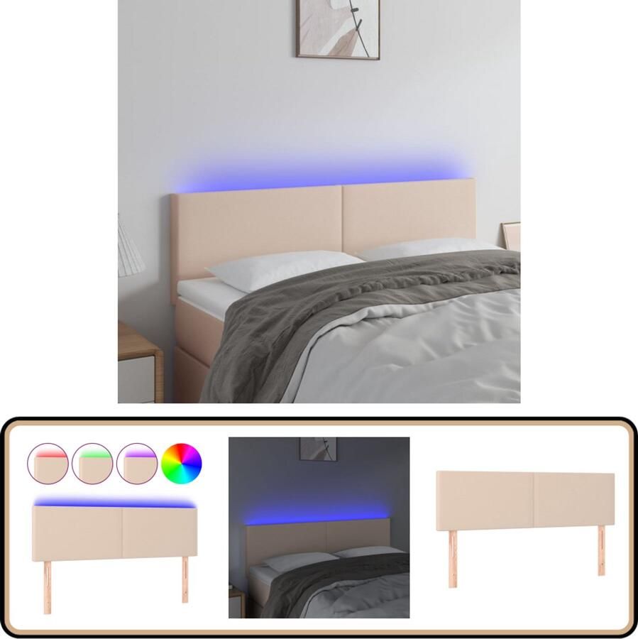 VidaXL Hoofdbord LED 144x5x78 88 cm Kunstleer Cappuccino Hoofdboard Led Hoofdbord Kapstok Bedroom Decor Kunstleder Bruine Hoofdbord Adjustable Headboard