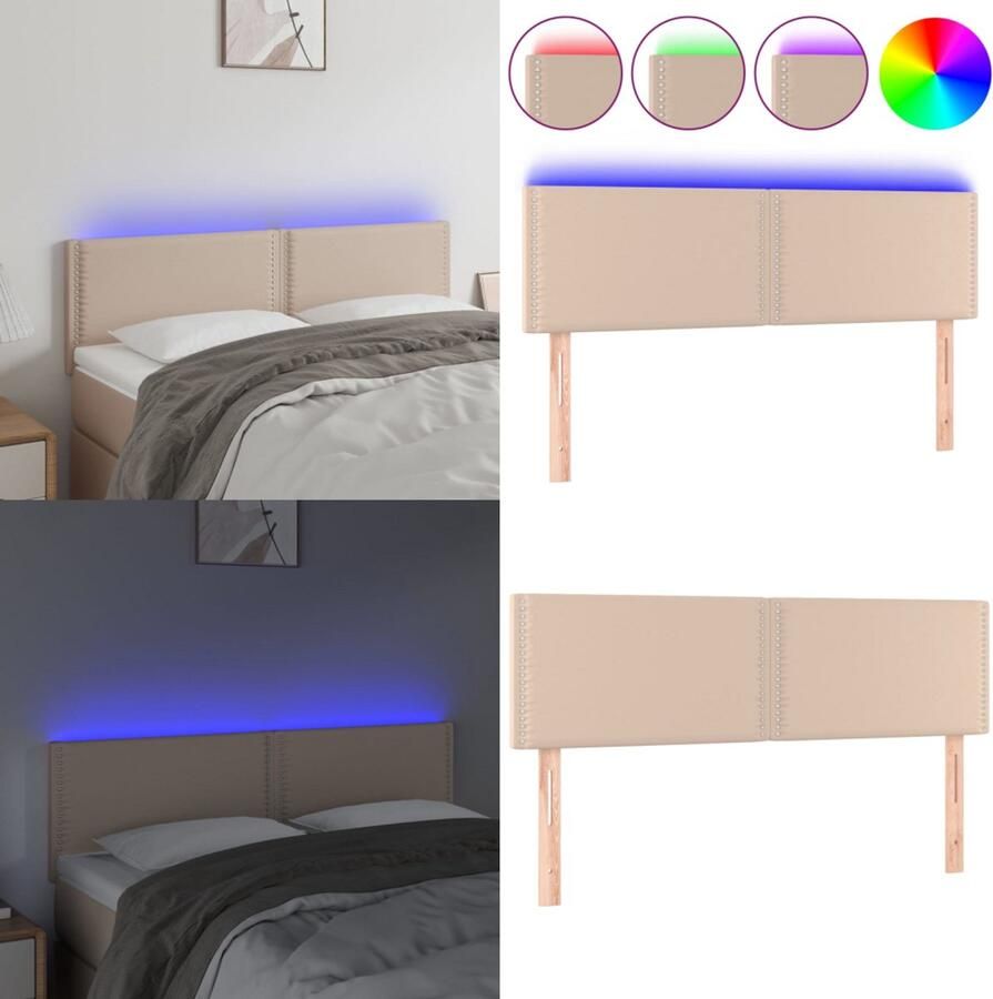 VidaXL Hoofdbord LED 144x5x78 88 cm kunstleer cappuccinokleurig Hoofdbord Hoofdborden Hoofdeinde Houten Hoofdbord