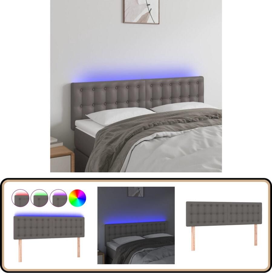 VidaXL Hoofdbord LED 144x5x78 88 cm Kunstleer Grijs Hoofdboard Led Headboard Kunstleder Hoofdboard Grijze Hoofdborden Adjustable Headboard