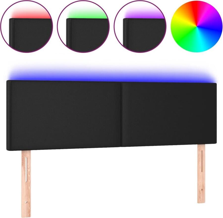 VidaXL Hoofdbord LED 144x5x78 88 cm Kunstleer Zwart LED Hoofdbord Led Headboard Hoofdbord Met Led Verlichting Slaapkamersdecoratie Decoratief Hoofdbord Kunstleren Hoofdbord Zwart Hoofdbord - Foto 2