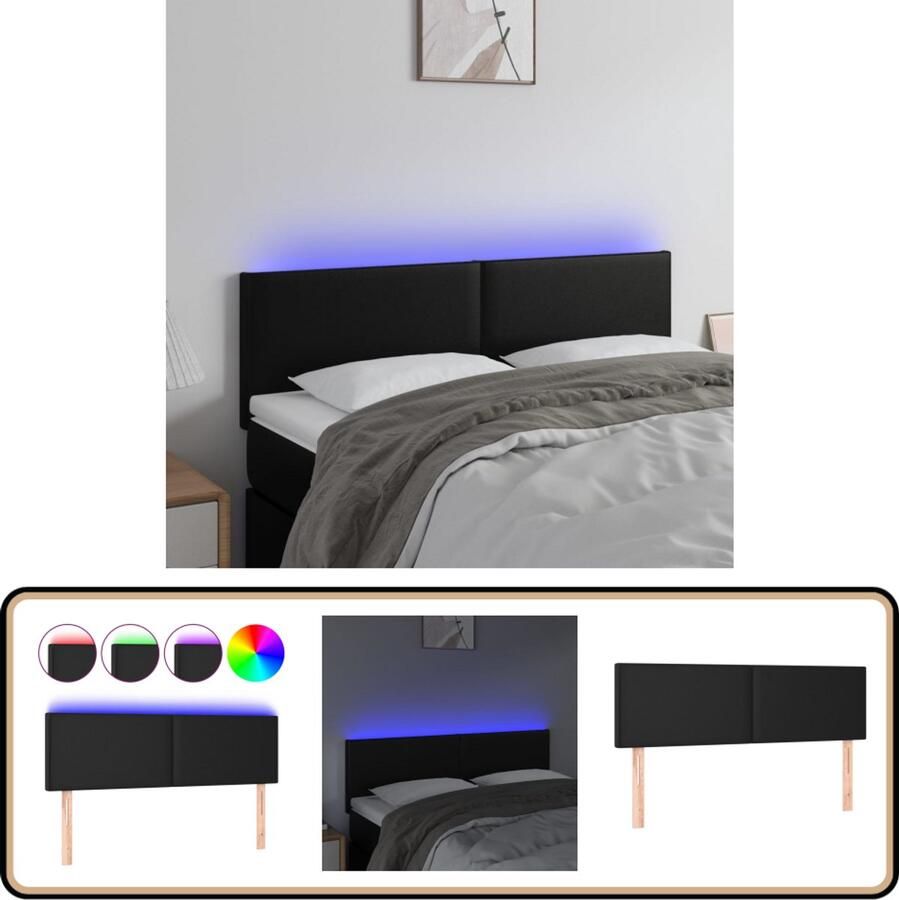 VidaXL Hoofdbord LED 144x5x78 88 cm Kunstleer Zwart LED Hoofdbord Led Headboard Hoofdbord Met Led Verlichting Slaapkamersdecoratie Decoratief Hoofdbord Kunstleren Hoofdbord Zwart Hoofdbord