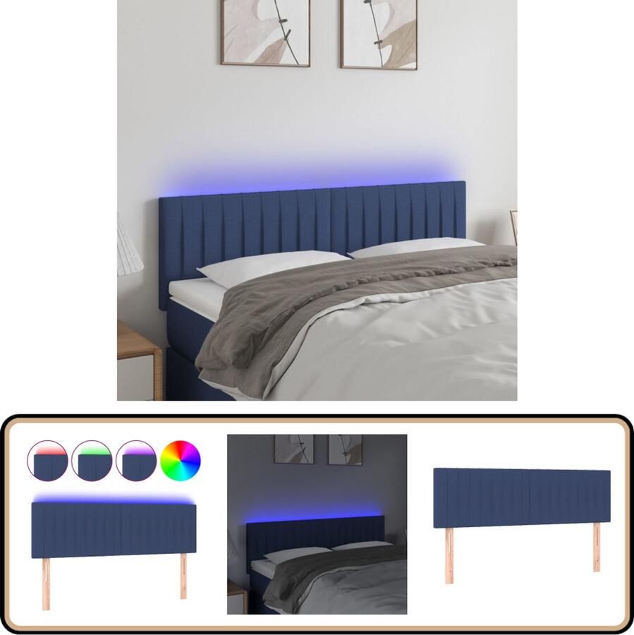 VidaXL Hoofdbord LED 144x5x78 88 cm Stof Blauw Hoofdboard Led Verlichting Blauwe Hoofdboard Bedhead Slaapkamersdecoratie