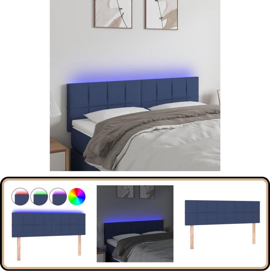 VidaXL Hoofdbord LED 144x5x78 88 cm Stof Blauw Hoofdboard Led Verlichting Hoofdbord Blauw Slaapkamersdecoratie Bed Accessoires Comfy Headboard
