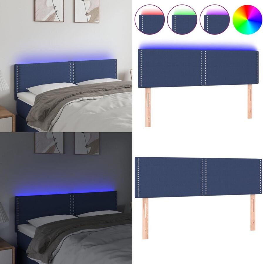 VidaXL Hoofdbord LED 144x5x78 88 cm stof blauw Hoofdbord Hoofdborden Hoofdeinde Houten Hoofdbord